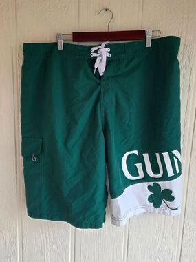 Men's Guinness Green Swim Trunks with White Contrast and Shamrock, Size XXL